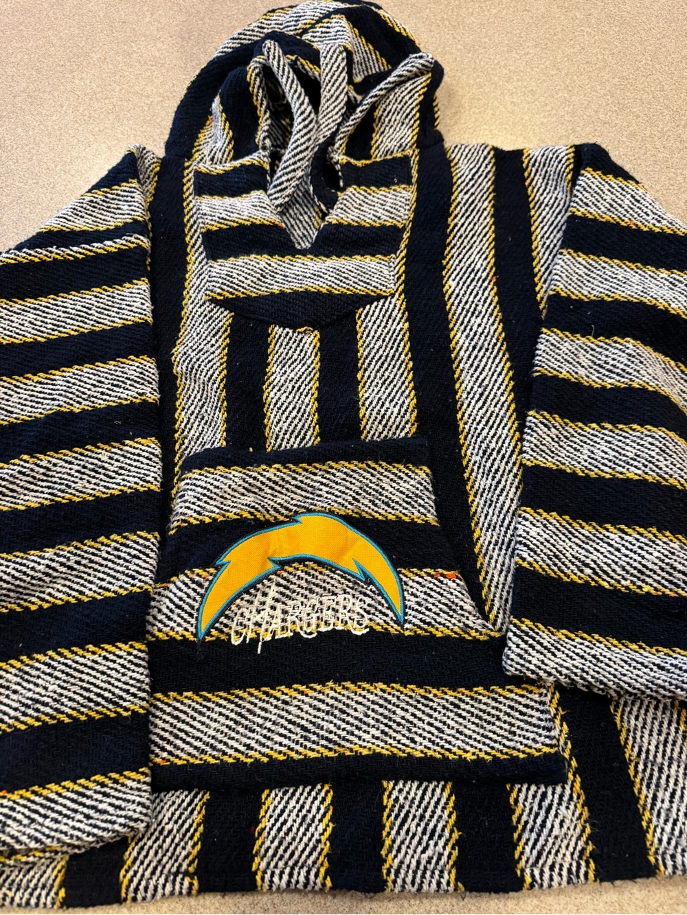 Large baja hoodie Chargers embroidery